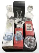 A group of continental glass items to include boxed Iittala crystal candle holders,