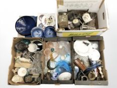A large quantity of ceramics and glass, quartz time pieces,
