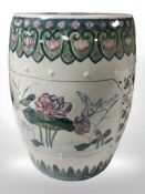 A reproduction Chinese porcelain barrel seat, height 45 cm.