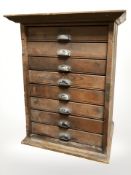 A 19th century pine eight drawer index chest,