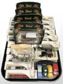 Assorted Corgi and Lledo diecast cars, delivery vans and buses.