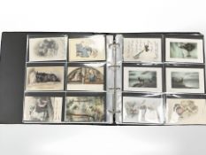 An album containing approximately 288 antique and later postcards, humorous cards, souvenirs, etc.