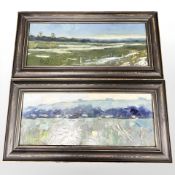 Andre Pallat (Contemporary) A pair of landscape oil paintings on board, each 50 cm x 19 cm.