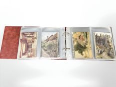 An album containing approximately 92 antique and later oilette postcards.
