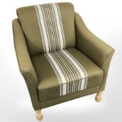 A Danish oak framed lounge armchair in olive fabric.