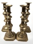 Two pairs of Victorian brass candlesticks, tallest 30 cm.