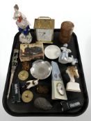 A tray of various collectibles including Royal Worcester bust of a horse, Airfix locomotive,