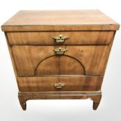 A 19th century continental walnut and pine three drawer chest, 75 cm x 47 cm x 87 cm.