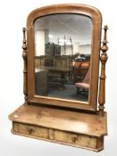 A walnut and pine two drawer dressing table mirror, height 73 cm.