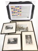 Four 19th century engravings depicting Durham, Newcastle and Walkworth Castle, Northumberland,