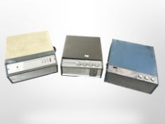 Three turntables by HMV (2) and Dansette.