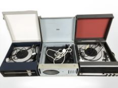 Three turntables by Fidelity, Bush and Alba.