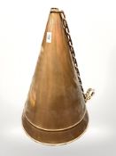A 20th century Scandinavian copper conical light shade, height 58 cm.