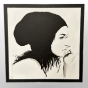 Yeti (Contemporary) : Portrait of a lady wearing a beanie, acrylic, 57 cm x 57 cm, signed verso.