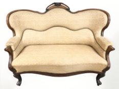 A 19th century continental walnut salon settee, width 146 cm.