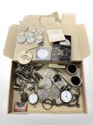 A group of crowns and other coins, fountain pen nibs, Albert chain, silver ARP badge,