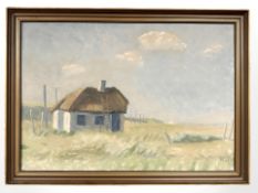 Danish School : Thatched cottage in a landscape, oil on canvas, 61 cm x 42 cm.