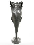 An Osiris Art Nouveau pewter vase in the form of three fish, stamped to underside, height 32 cm.