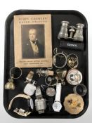 Assorted modern wristwatches, harmonica, napkin rings, compact, costume jewellery,