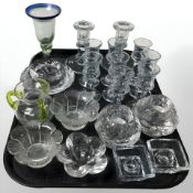 A group of Holmegaard and other glass candle holders, drinking glasses, etc.