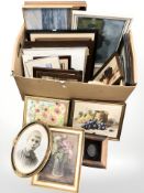 Assorted pictures and prints, Continental oils on board,