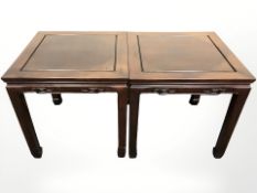 A pair of Chinese hardwood square lamp tables, width 56 cm.