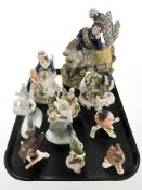 Assorted figures including Goebel birds, Staffordshire figure of a highlander,