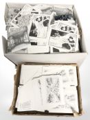 Many hundreds of monochrome blank postcards.