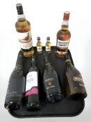 Eight various bottles of alcohol including Famous Grouse, Southern Comfort, Prosecco, Ballycastle,