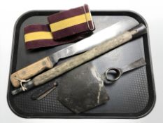 A British military issue machete, stamped Elwell 1965, together with a folding knife,