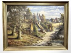 Danish School : Buildings by a country lane, oil on canvas, 116 cm x 84 cm.