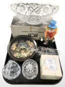 An RCR Crystal bowl in box, crystal items, ship in bottle, Murano glass clown,