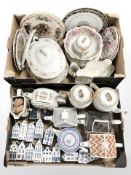 Various ceramics including KPM Bols decanters (empty), assorted collectors teapots, Masons plates,