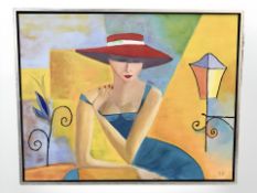 Danish School : Portrait of a lady wearing a blue dress, oil on canvas, 90 cm x 70 cm.