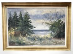 Danish School : Coastal view by trees, oil on canvas, 86 cm x 57 cm.