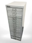 A Bisley fifteen drawer enameled metal index chest, width 28 cm.
