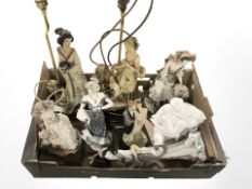 A group of figural lamp bases and further sculptures, some pieces marked 'Made in Italy'.