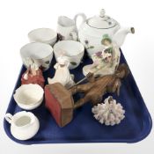 A Royal Worcester Astley teapot and mugs, Royal Doulton and Coalport figurines,