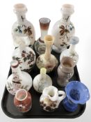 A group of Victorian hand painted opaque glass vases.