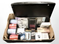 Small TV, smart door bell, web cam, pair of headphones, Wifi camera,