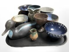 A group of studio pottery by various makers including David Fry, Ray Nash, Lauritz Hjorth, etc.