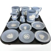 A group of Wedgwood blue and white Jasperware, as illustrated.