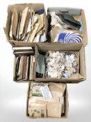 Several thousand 20th century loose stamps, albums of postcards and other philatelic materials.