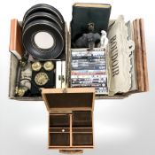 A reproduction bell telephone, further reproduction mirrors, signs, small quantity of DVDs,