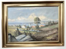 Danish School : Buildings by a headland, oil on canvas, 95 cm x 66 cm.