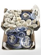 Assorted Royal commemorative mugs, jasperware trinket box, willow pattern dinner wares.