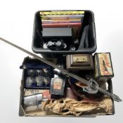 A fantasy sword, hip flasks, Murano glass clown, reproduction bracket clock, annuals,