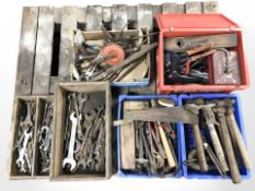 Assorted antique carpentry tools, spanners and similar items.