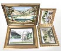 Three contemporary oil paintings of rural / village scenes, all signed 'Carl',