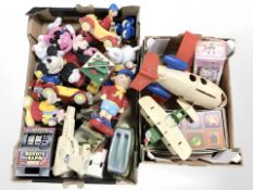 A group of various toys including Noddy, Mickey Mouse, die cast vehicles, miniature one arm bandit,